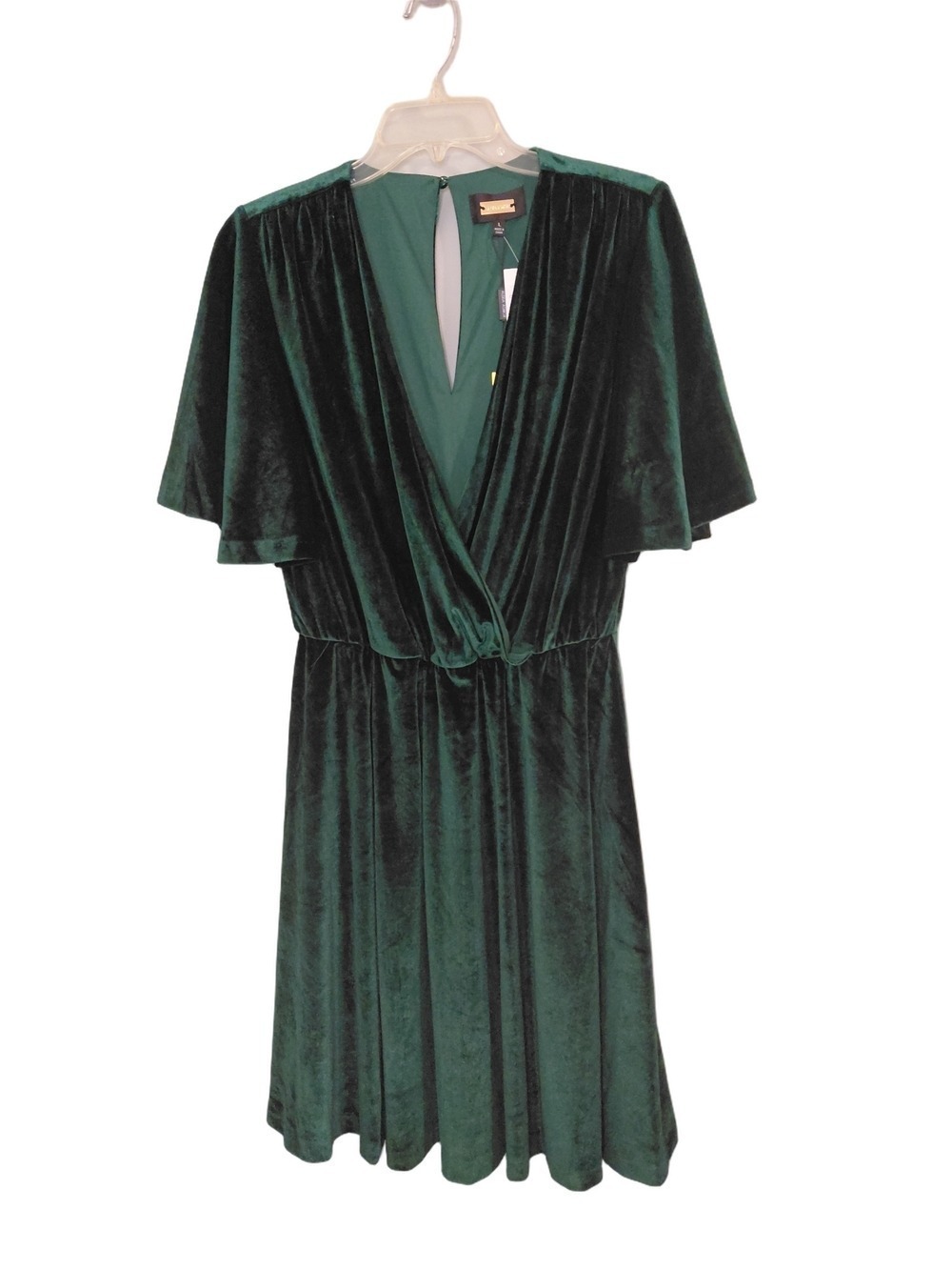 Alexia Admor Emerald Green Velvet Dress Size Large NWT Flutter Sleeve Glam Party - Picture 3 of 11